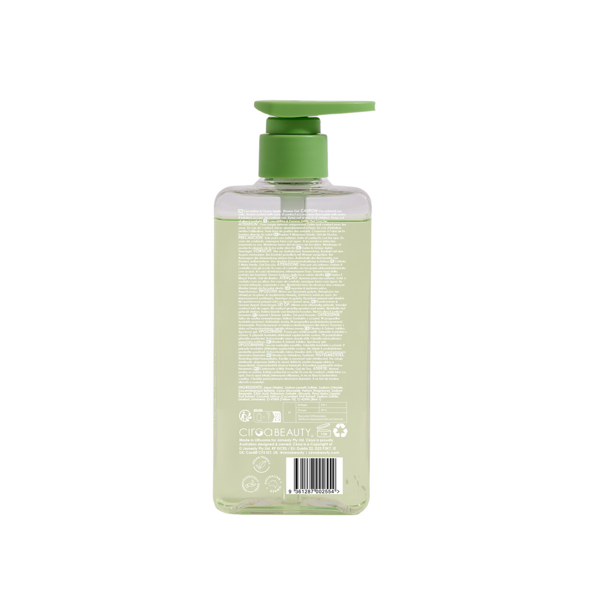 Żel pod prysznic Ciroa Cucumber and Green Apple 350 ml - etykieta