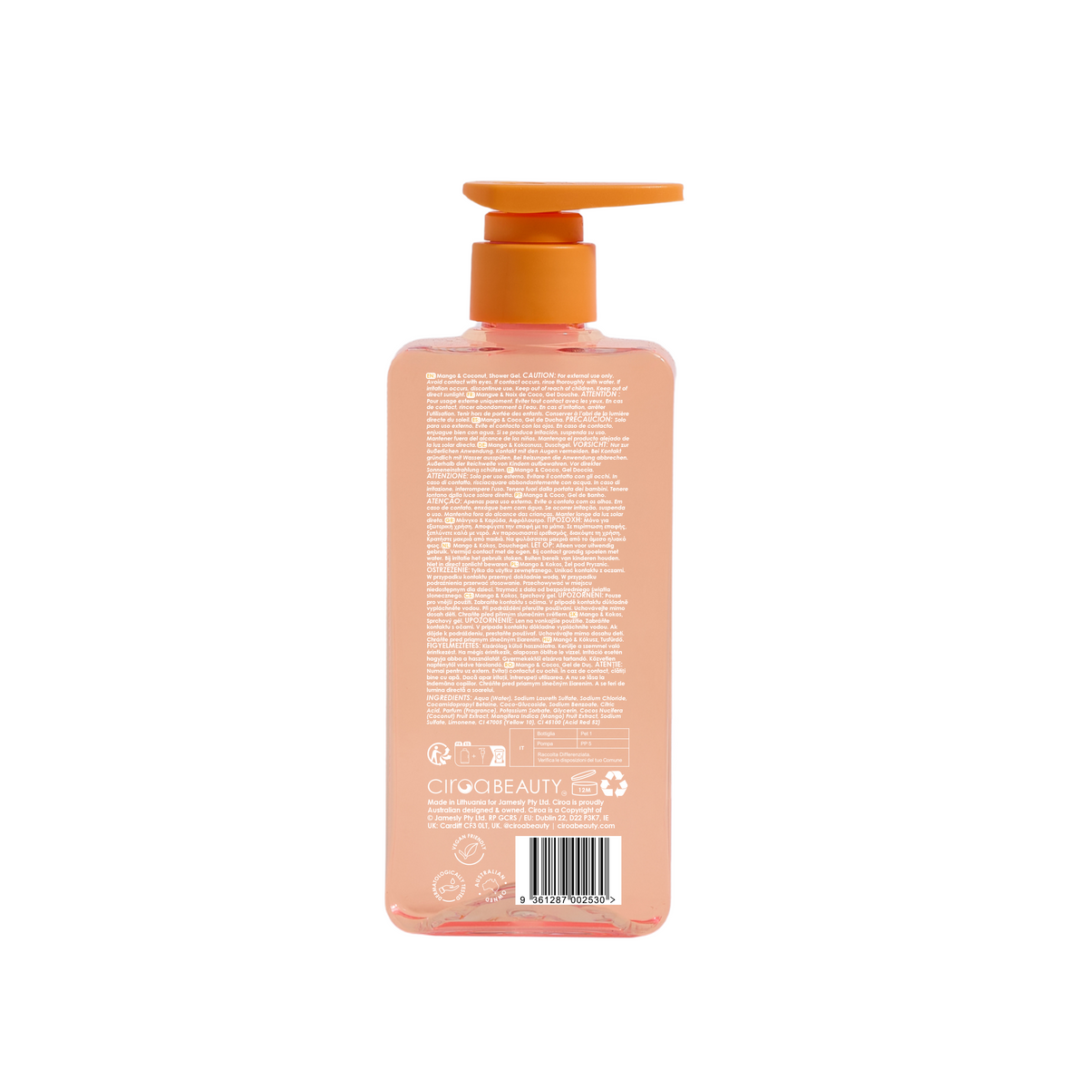 Żel pod prysznic Ciroa Mango and Coconut 350 ml - etykieta