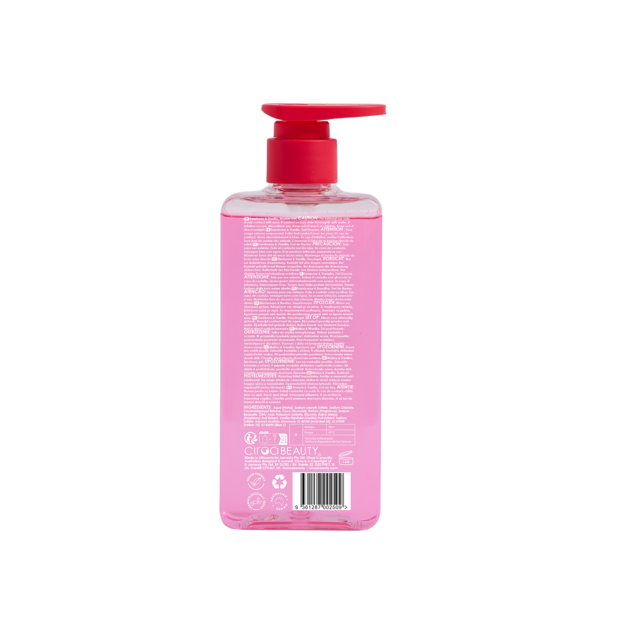 Żel pod prysznic Ciroa Raspberry and Vanilla 350 ml - etykieta