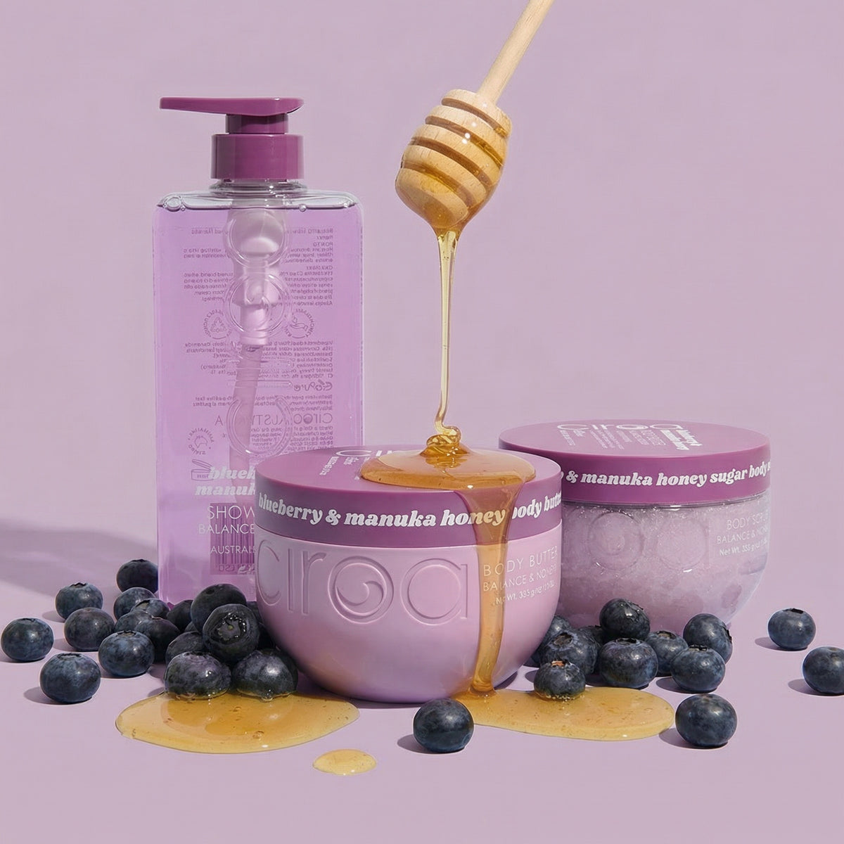 Zestaw Blueberry & Manuka Honey - żel, peeling i masło