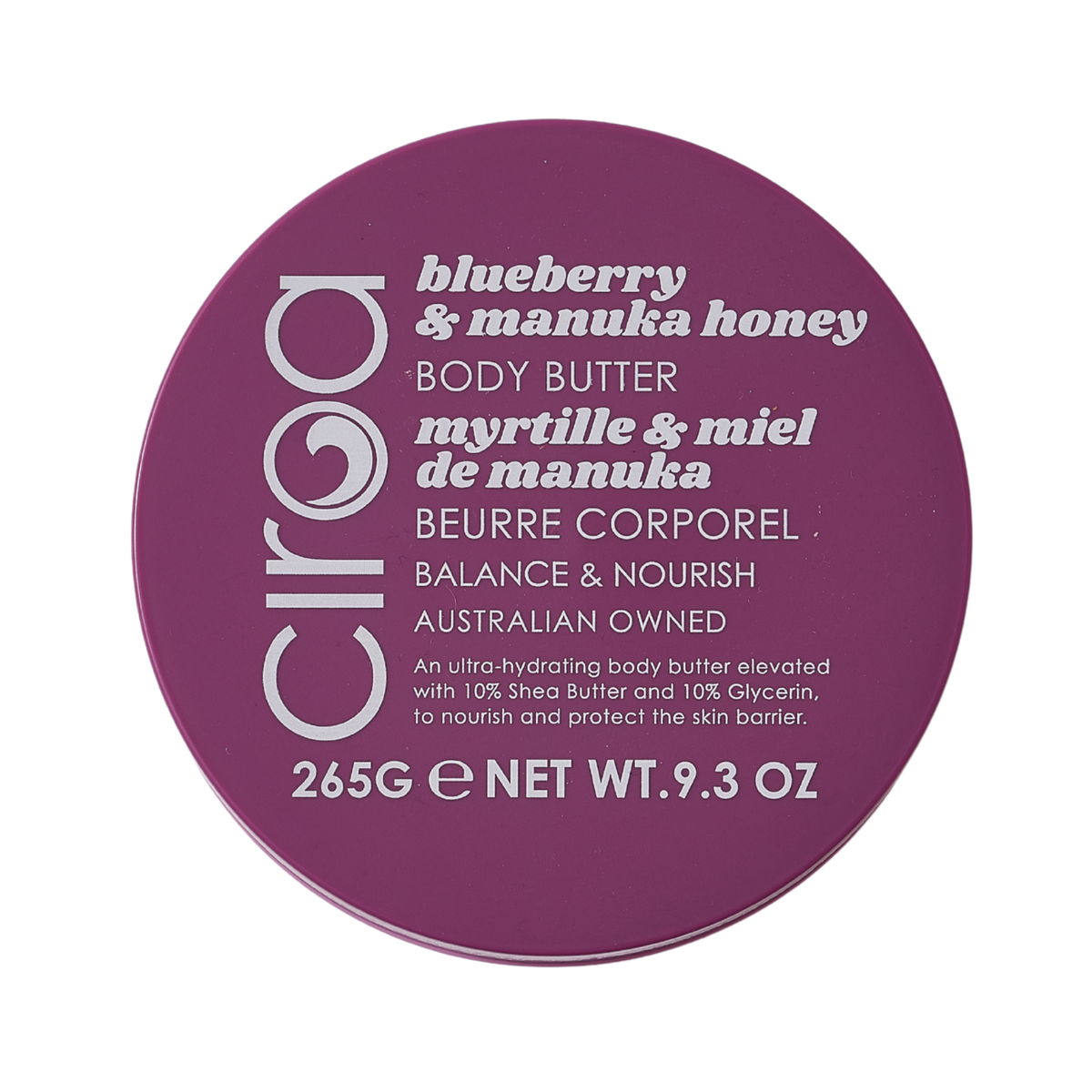 Masło do ciała Ciroa Blueberry and Manuka Honey 265 g - etykieta