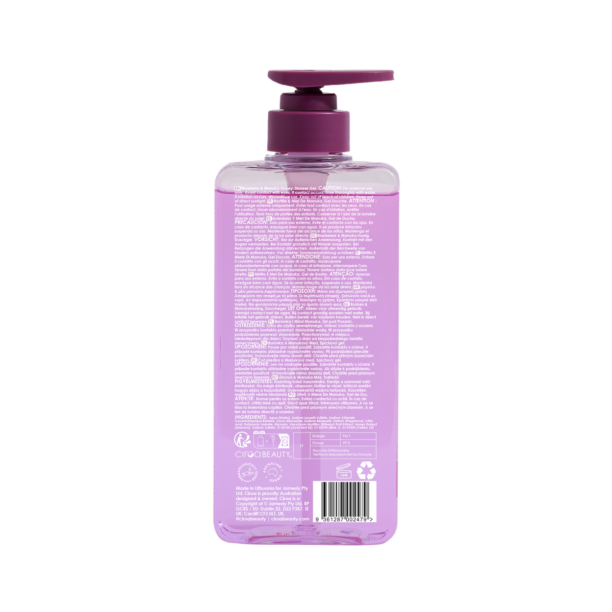 Żel pod prysznic Ciroa Blueberry and Manuka Honey 500 ml - etykieta