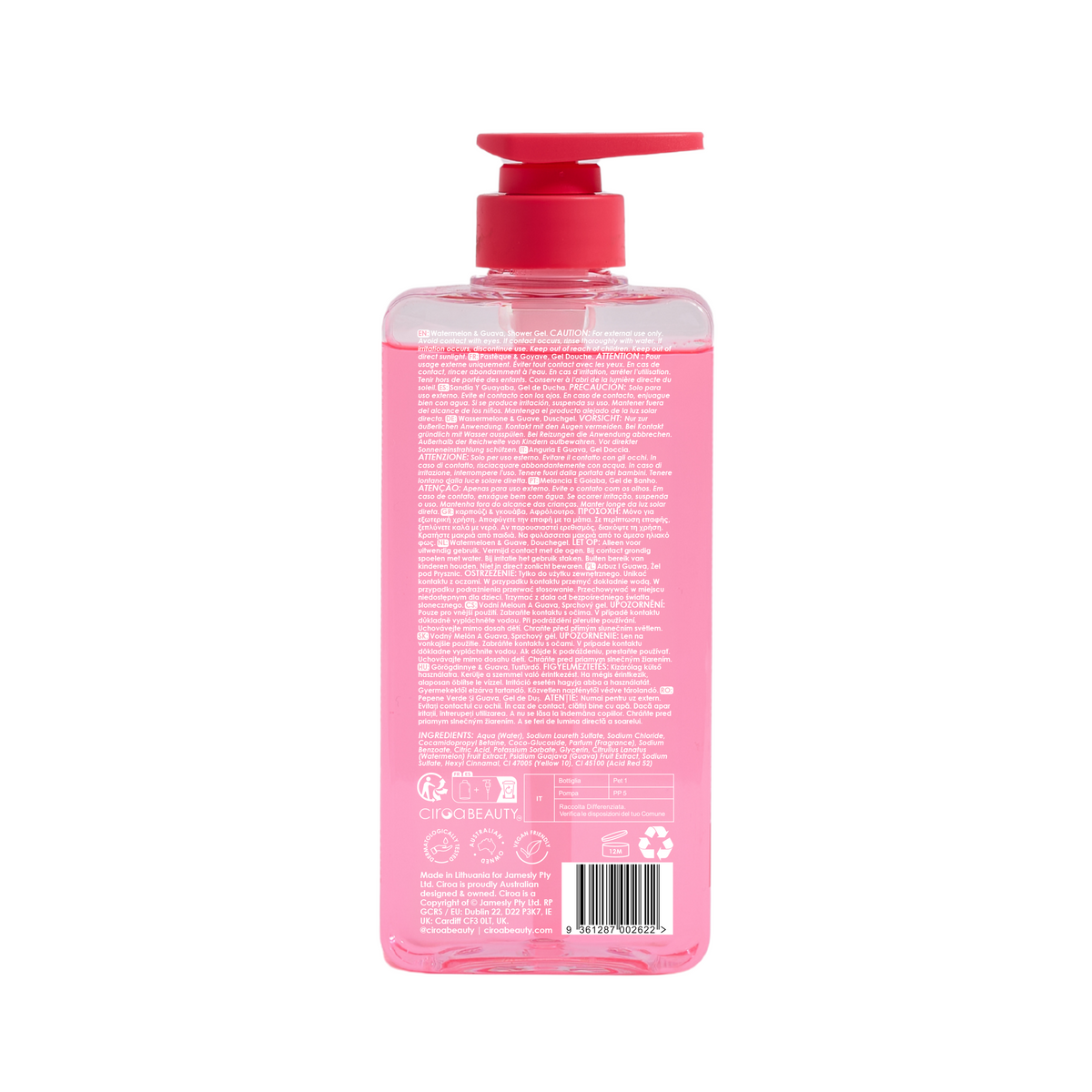 Żel pod prysznic Ciroa Watermelon and Guava 500 ml - etykieta